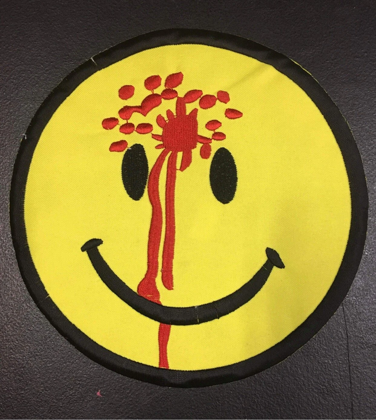 Smiley With Gunshot - Iron On Patch — Inacoma 3 Smiley With Gunshot - Iron On Patch — Inacoma